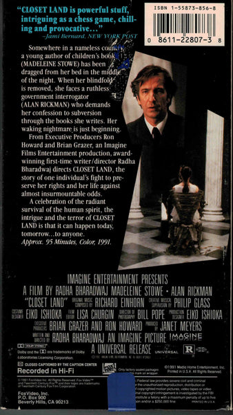 Closet Land (1991) - Alan Rickman  VHS