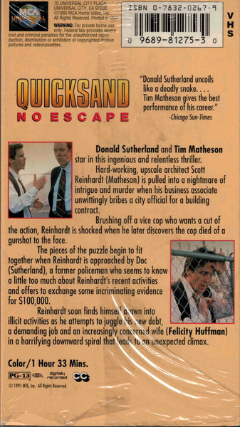 Quicksand : No Escape (1992) - Donald Sutherland  VHS