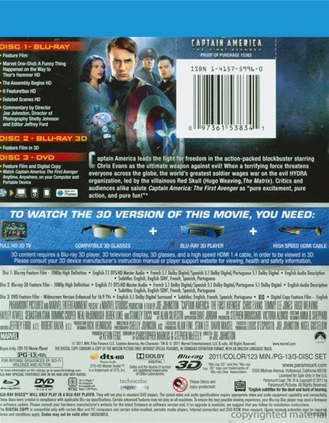 Captain America: The First Avenger 3D (2011) - Chris Evans  Blu-ray 3D+Blu-ray+DVD