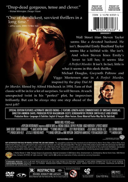 A Perfect Murder (1998) - Michael Douglas  DVD